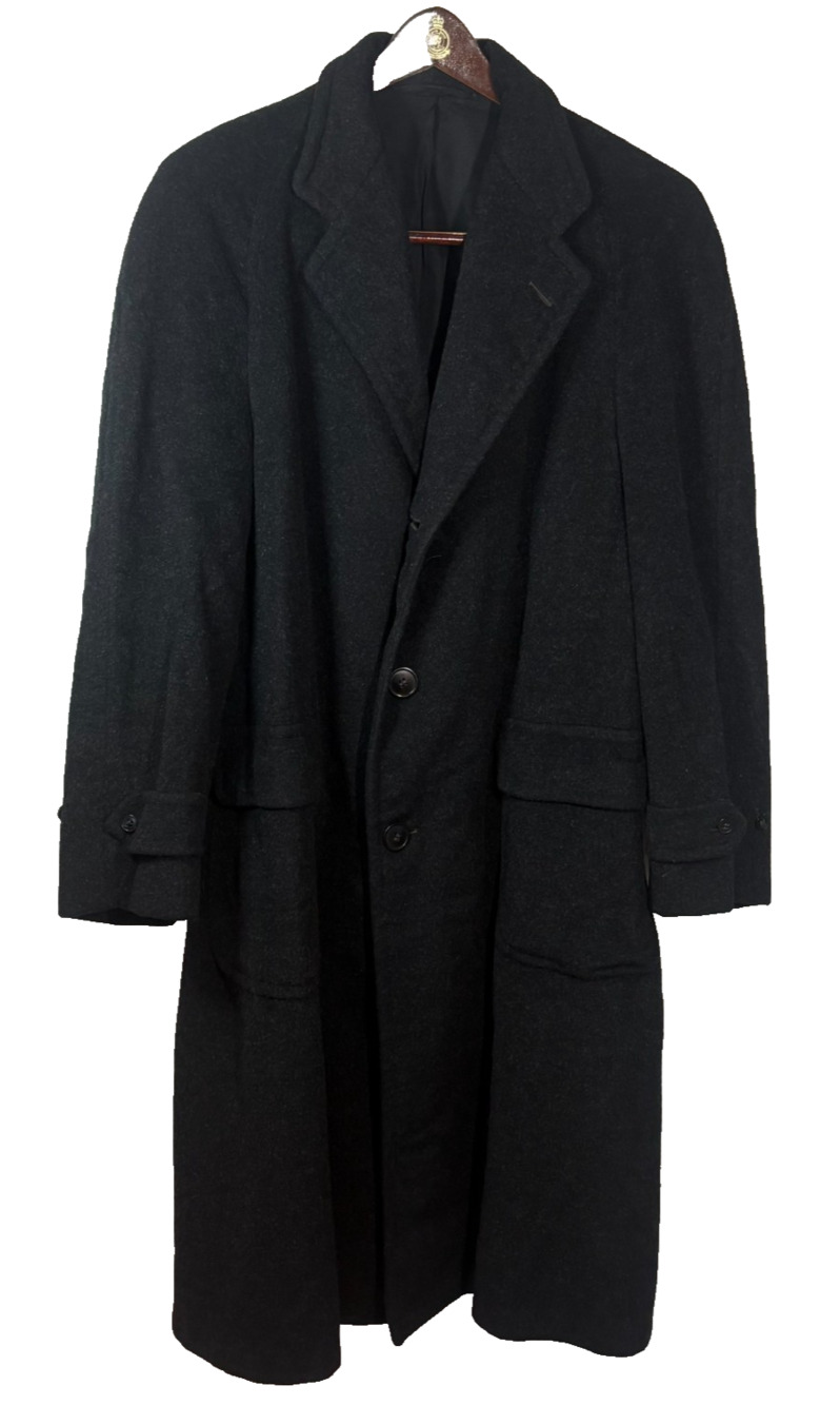 Vintage Bond Clothes Wool Trench Coat — Men’s XL, Black/Grey, 1960s Overcoat